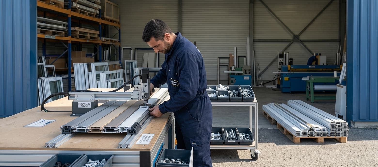 Assemblage d'un tablier de volet roulant sur l'établi